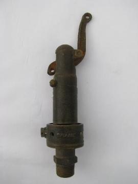 catalog photo of old brass/bronze industrial steam boiler pop-off valve, Hit and Miss engine vintage