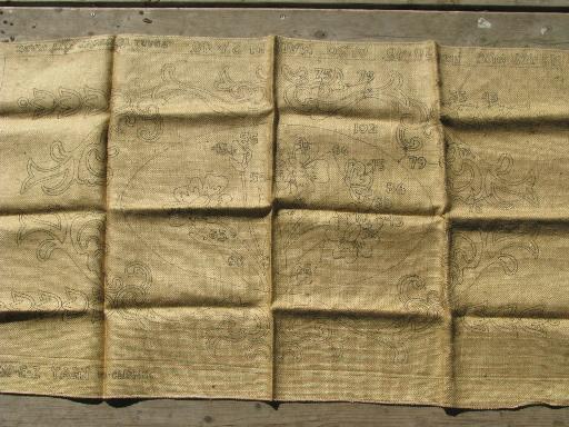 photo of old burlap hooked rug canvas to hook w/ yarn or wool, floral oval center #1