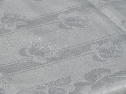 photo of old cabbage roses linen damask tablecloth, vintage table linens #3