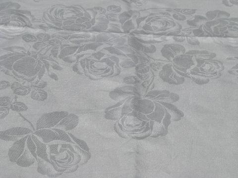 photo of old cabbage roses linen damask tablecloth, vintage table linens #4