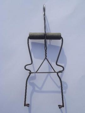 catalog photo of old canning jar lifter, vintage wire kitchen tool, wood handle tongs
