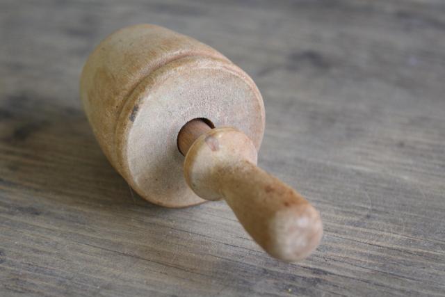 photo of old carved wood butter mold, vintage butter pat press stamp w/ flower round #5