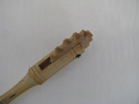 photo of old carved wood pastry wheel pie crimper, vintage kitchen tool #2