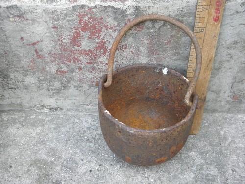 photo of old cast iron glue pot, little witches kettle bucket for Halloween #2