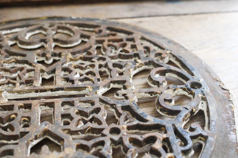 photo of old cast iron grate, round circle register air vent cover antique vintage architectural #2