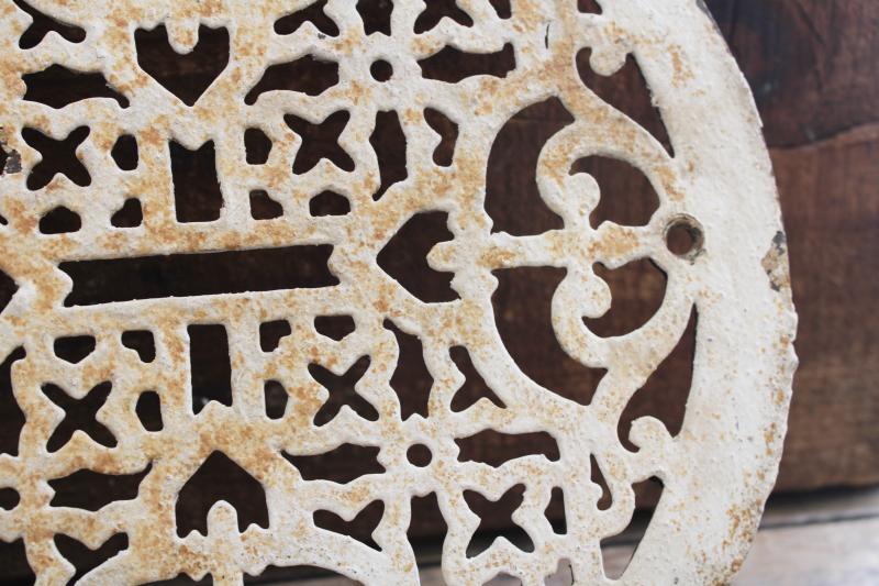 photo of old cast iron grate, round circle register air vent cover antique vintage architectural #5