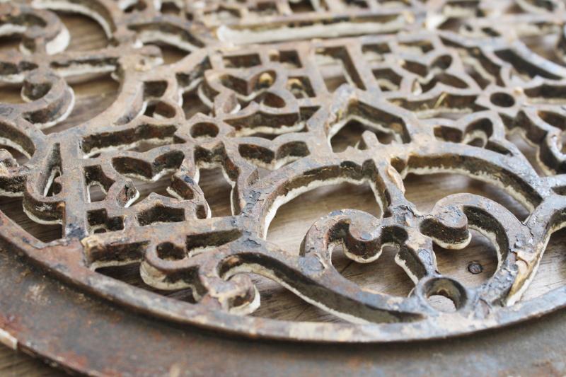 photo of old cast iron grate, round circle register air vent cover antique vintage architectural #9