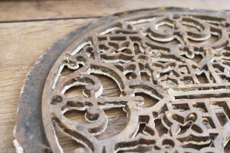 photo of old cast iron grate, round circle register air vent cover antique vintage architectural #10