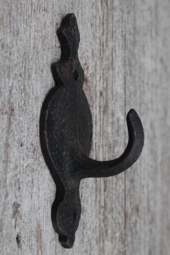 photo of old cast iron wall mount coat hooks w/ hammered finish, Arts & Crafts / Mission vintage hardware #4