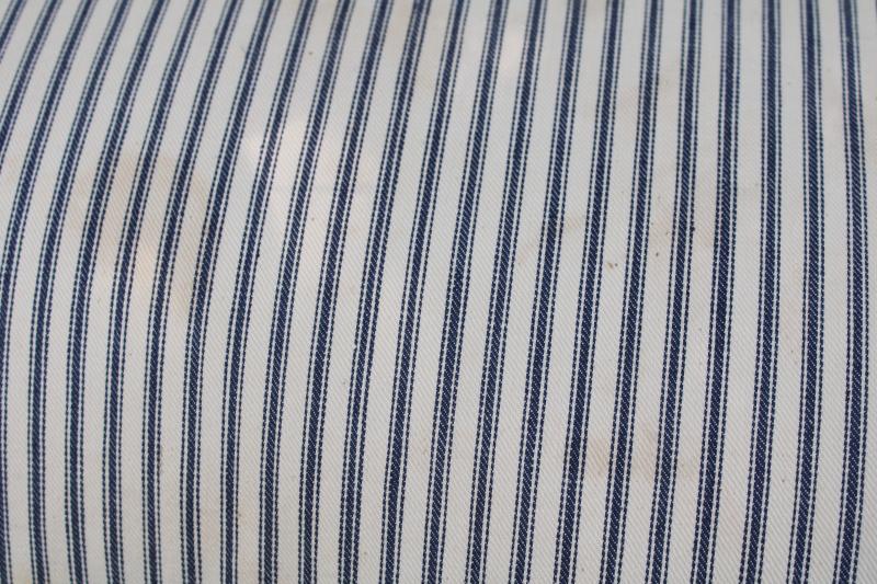 photo of old chicken feather pillow, vintage blue striped cotton ticking fabric #4