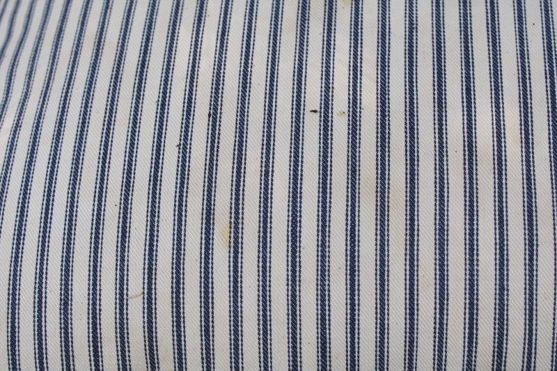 photo of old chicken feather pillow, vintage blue striped cotton ticking fabric #5