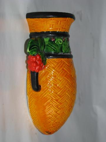 photo of old china wall pocket vase, orange basket w/ berries - vintage Japan #2