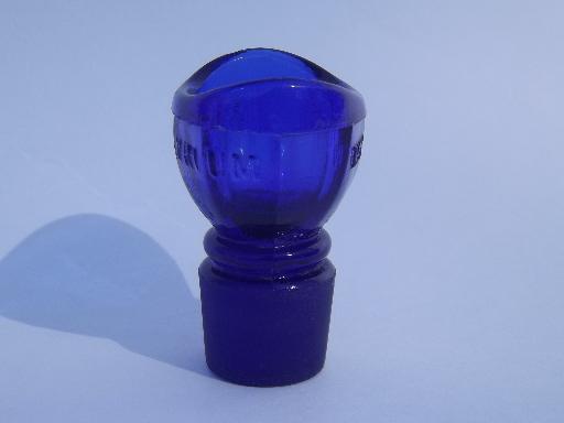 photo of old cobalt blue glass eye wash cup, ground glass medicine bottle stopper #2