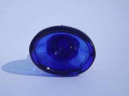 photo of old cobalt blue glass eye wash cup, ground glass medicine bottle stopper #4