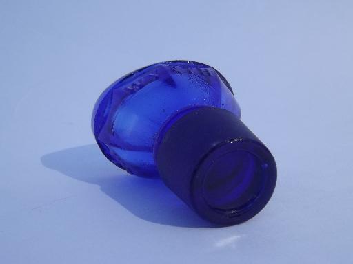 photo of old cobalt blue glass eye wash cup, ground glass medicine bottle stopper #5