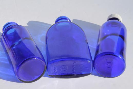 photo of old cobalt blue glass medicine bottles & jars, vintage drugstore bottle lot #3