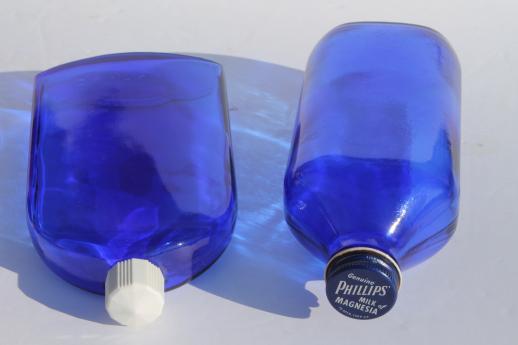 photo of old cobalt blue glass medicine bottles & jars, vintage drugstore bottle lot #9