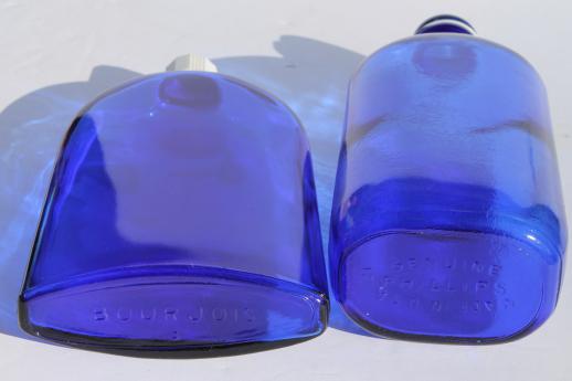 photo of old cobalt blue glass medicine bottles & jars, vintage drugstore bottle lot #10