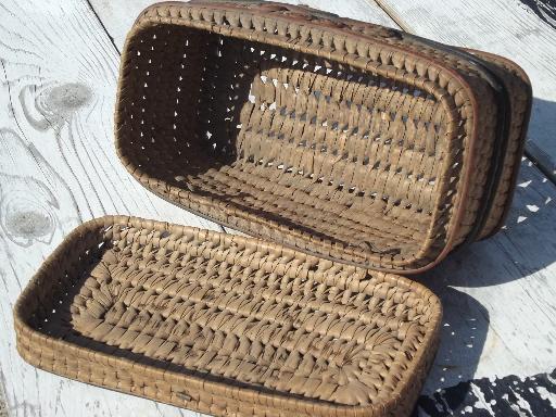 photo of old coiled grass basket, Eskimo or Indian basket? vintage sewing box #5