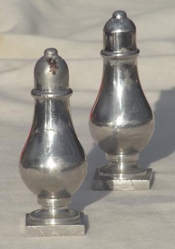 photo of old colonial  salt and pepper shakers, silver colored aluminum or pewter #2