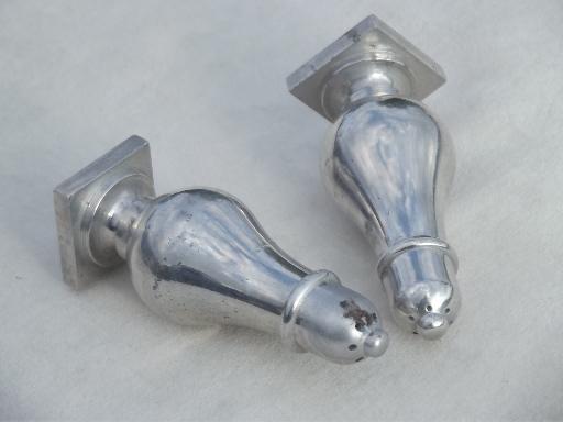 photo of old colonial  salt and pepper shakers, silver colored aluminum or pewter #4