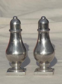 catalog photo of old colonial  salt and pepper shakers, silver colored aluminum or pewter