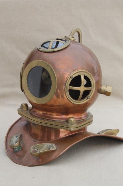 photo of old copper & brass diver's helmet, deep sea diving display piece vintage scale model #1