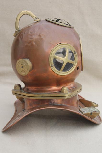 photo of old copper & brass diver's helmet, deep sea diving display piece vintage scale model #4