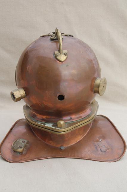 photo of old copper & brass diver's helmet, deep sea diving display piece vintage scale model #5
