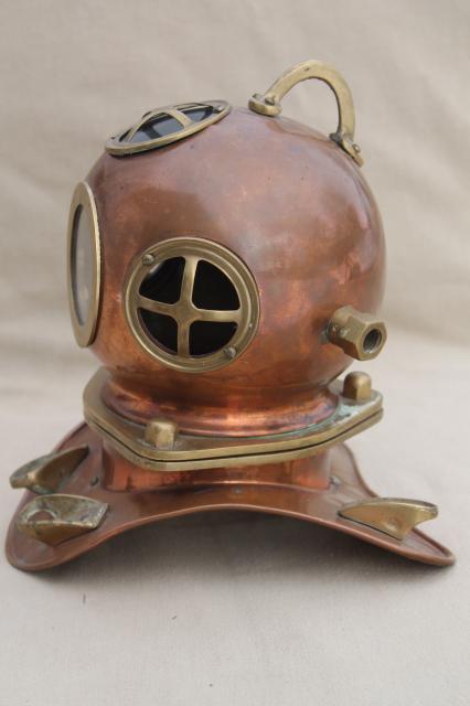 photo of old copper & brass diver's helmet, deep sea diving display piece vintage scale model #6