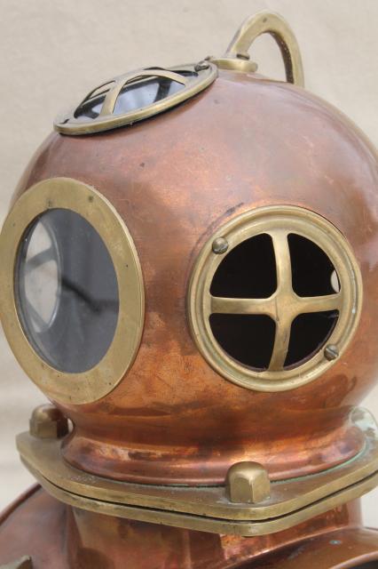 photo of old copper & brass diver's helmet, deep sea diving display piece vintage scale model #8