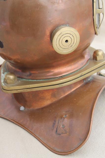 photo of old copper & brass diver's helmet, deep sea diving display piece vintage scale model #9