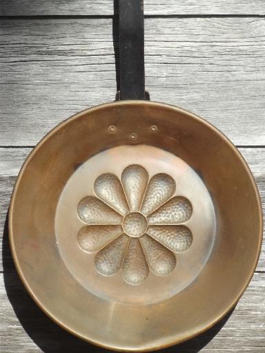 photo of old copper chestnut pan w/ long iron handle, for chestnuts roasting on open fire #2