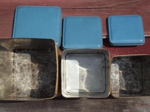 photo of old cottage kitchen vintage metal canisters set, flowers w/ blue green #5