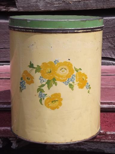 photo of old cottage kitchen vintage metal canisters set, flowers w/ blue green #7