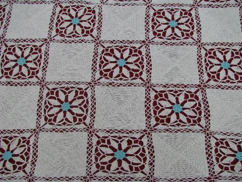 photo of old cotton crochet flower pattern lace, huge handmade vintage bedspread #2