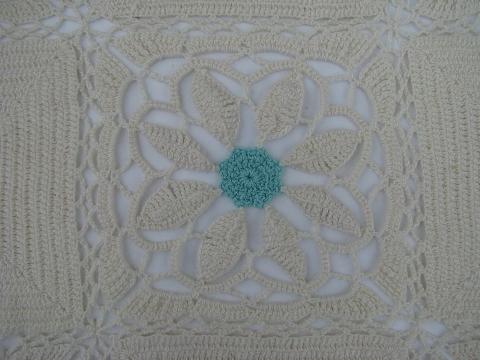 photo of old cotton crochet flower pattern lace, huge handmade vintage bedspread #4