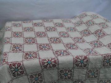 catalog photo of old cotton crochet flower pattern lace, huge handmade vintage bedspread