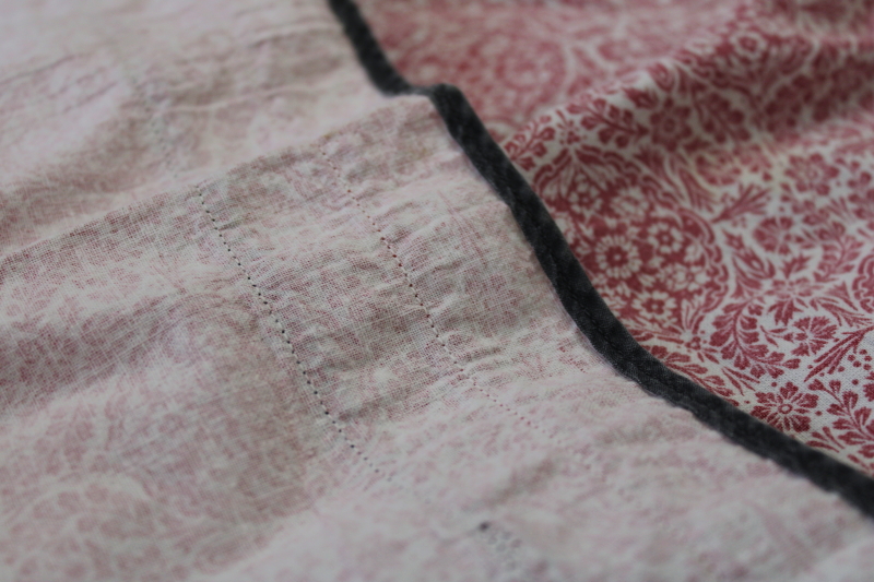 photo of old cotton feed sack tablecloth from farmhouse kitchen, barn red & white print fabric #3