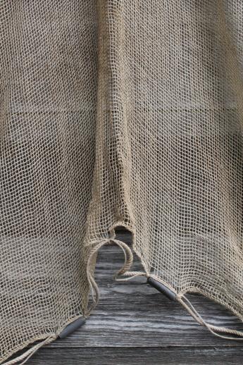 photo of old cotton fishing net w/ wood floats, vintage fish trap net, used but clean #4