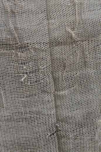 photo of old cotton fishing net w/ wood floats, vintage fish trap net, used but clean #5