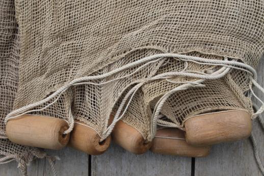 photo of old cotton fishing net w/ wood floats, vintage fish trap net, used but clean #6