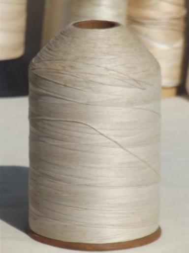 photo of old cotton & linen thread spools, grubby antique vintage thread cones lot #4