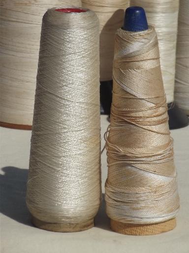 photo of old cotton & linen thread spools, grubby antique vintage thread cones lot #5