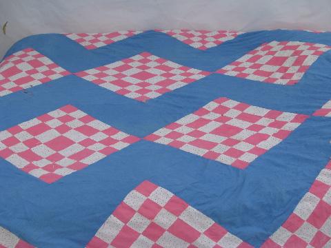 photo of old cotton prints patchwork, vintage quilt feather bed tick covers #2