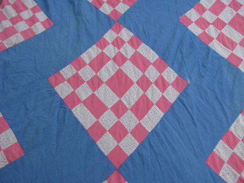 photo of old cotton prints patchwork, vintage quilt feather bed tick covers #3