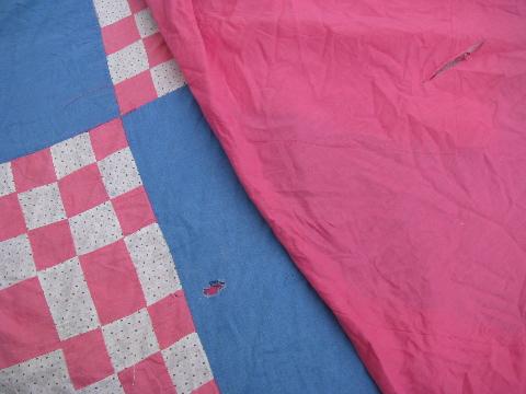 photo of old cotton prints patchwork, vintage quilt feather bed tick covers #4