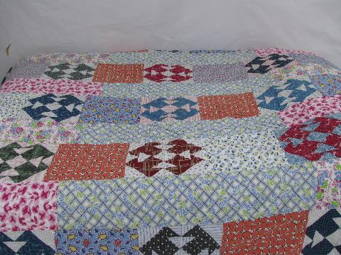 photo of old cotton prints patchwork, vintage quilt feather bed tick covers #5