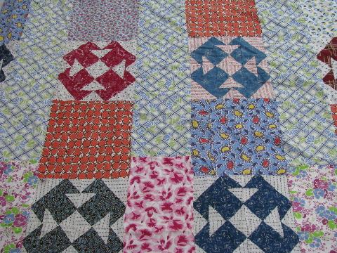 photo of old cotton prints patchwork, vintage quilt feather bed tick covers #6