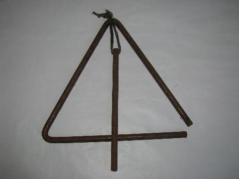 photo of old country primitive iron triangle w/ striker, vintage dinner bell for farm kitchen #1